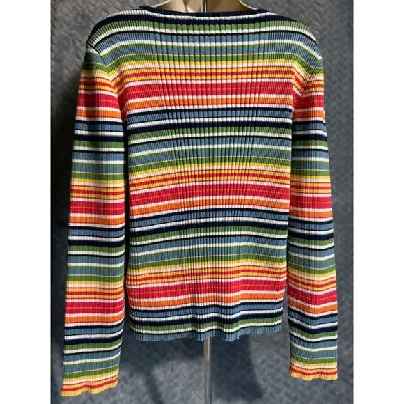 Jones New York Multi Color Ribbed Knit Pullover Size XL Retro Hippie Casual Boho - Picture 4 of 5